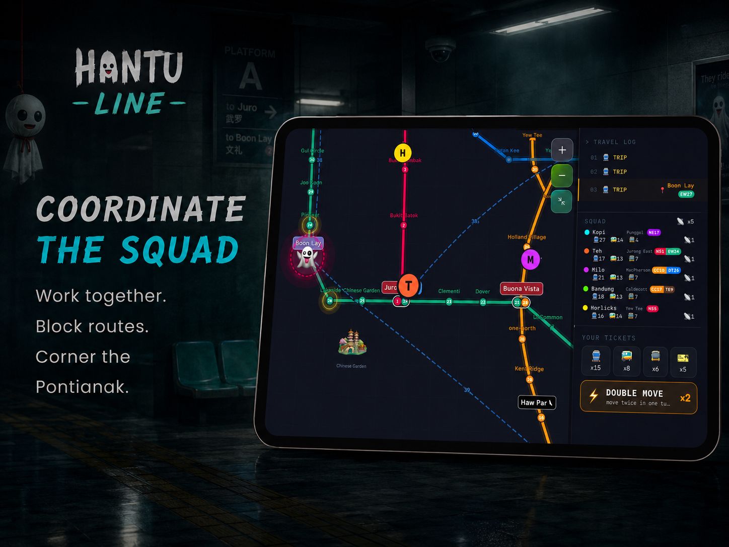 Game map with the squad converging to trap the ghost near Boon Lay interchange.