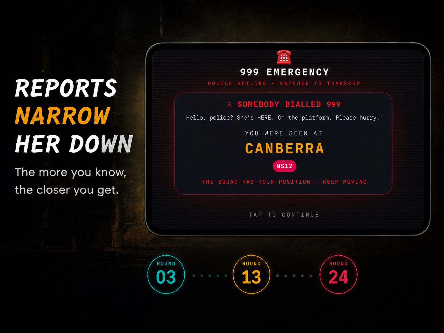 A 999 emergency screen reporting the Pontianak was seen at Canberra station.