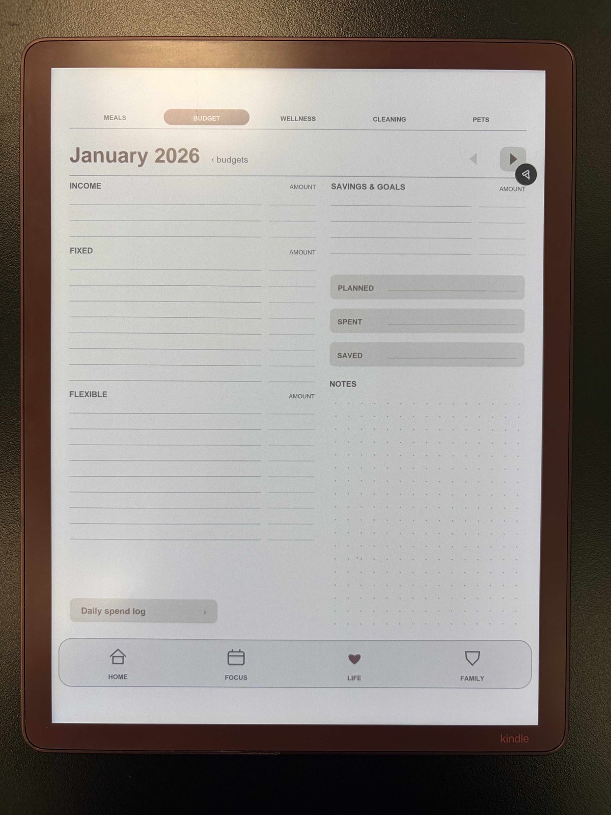Budget tracker page