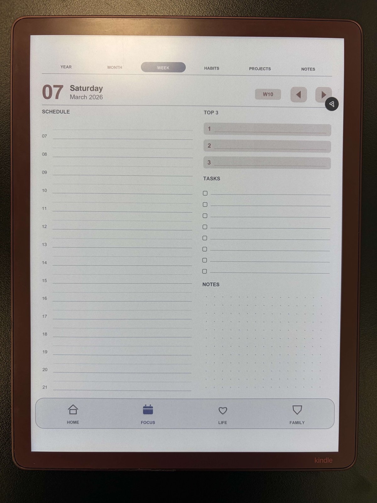 Daily planning page