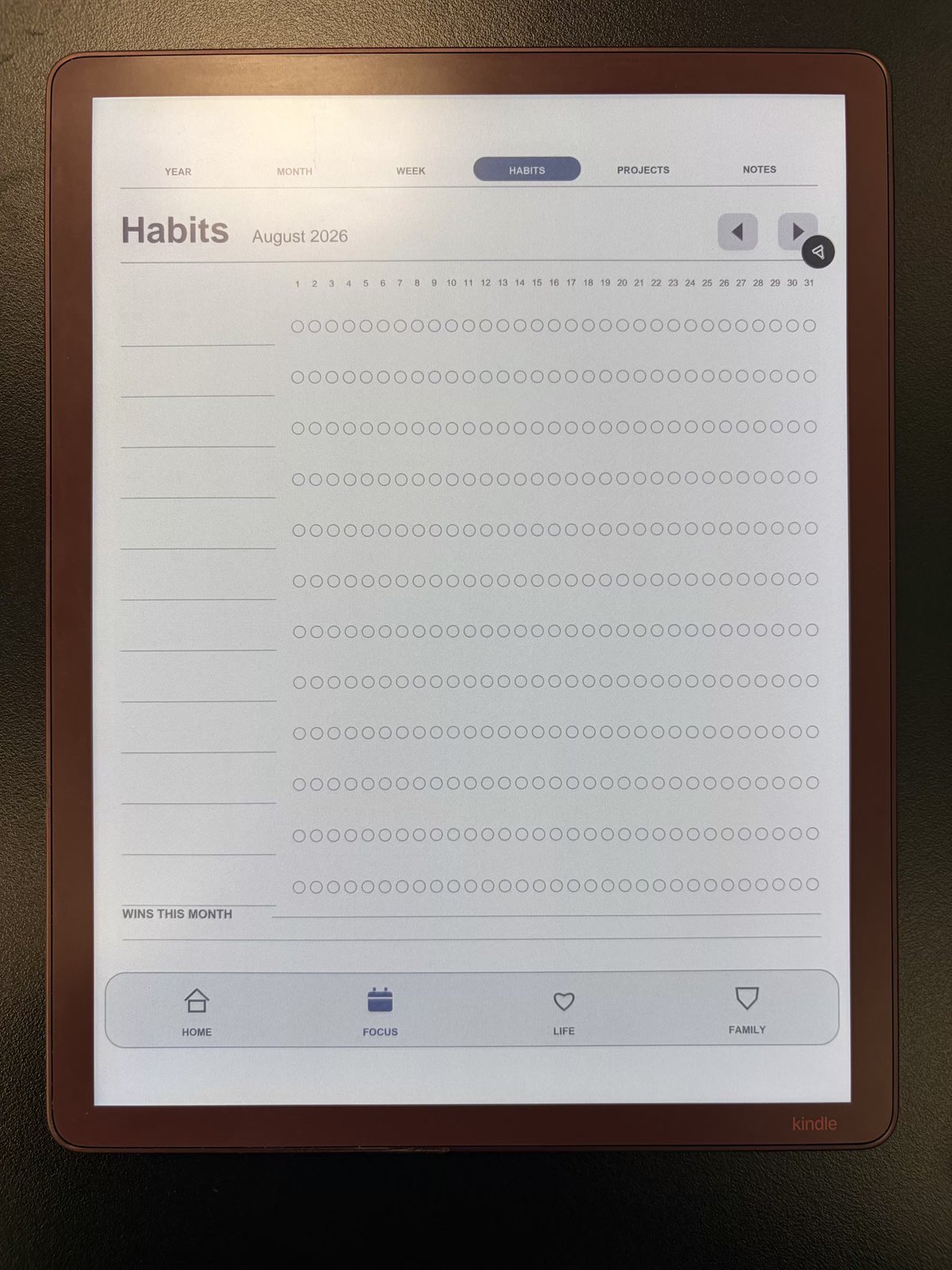 Habit tracker page