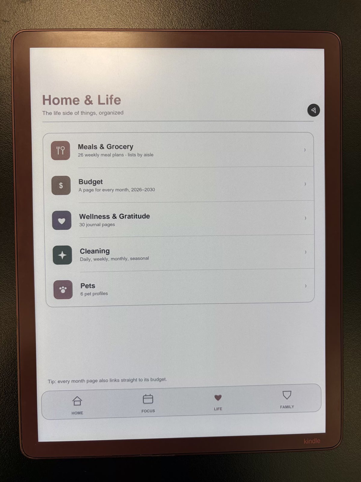Home and life dashboard page
