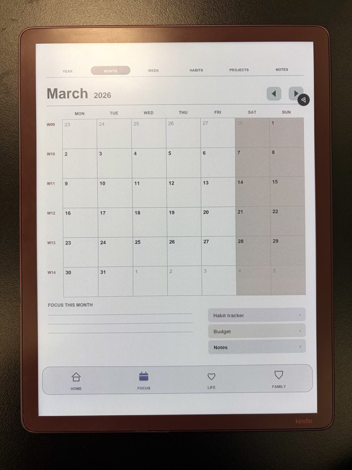 Monthly goals page